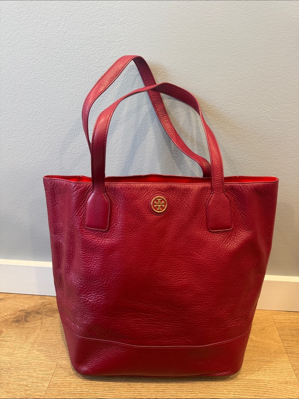 Tory Burch Cherry Red Pebbled Leather Tote